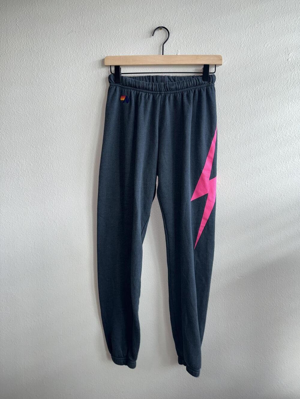 Aviator Nation Sweatpants Lightning Bolt Detail, Elastic Waist, Women's Small
